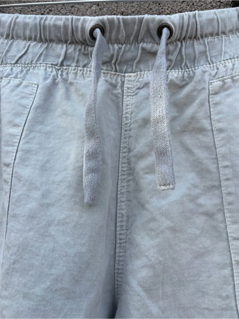 Zara Size XL Pull On Barrel Pants Elastic Waist Lt Blue Gray Linen Cotton Blend